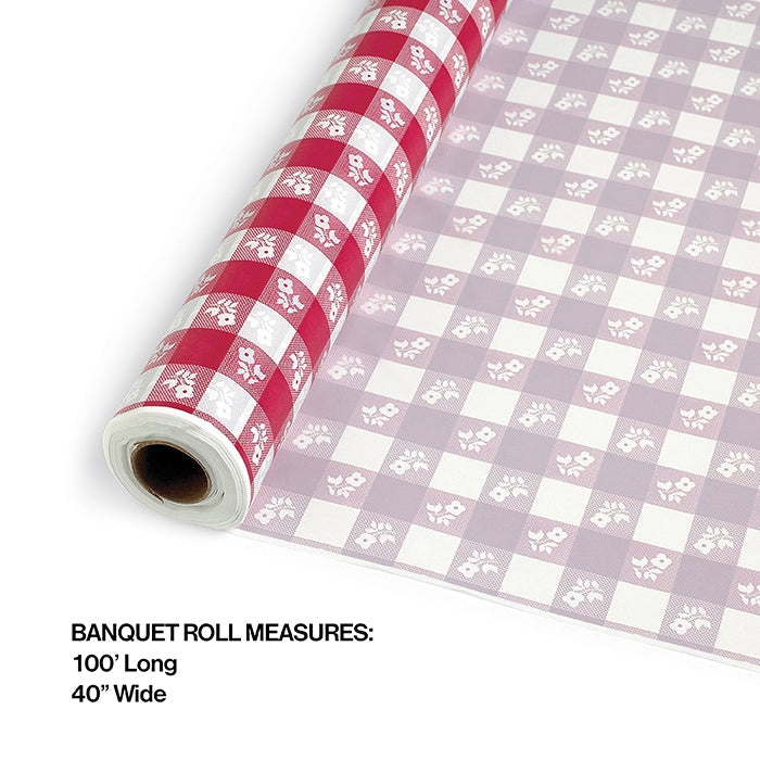 Party Decorations Red Gingham Plastic Banquet Roll 40" X 100'