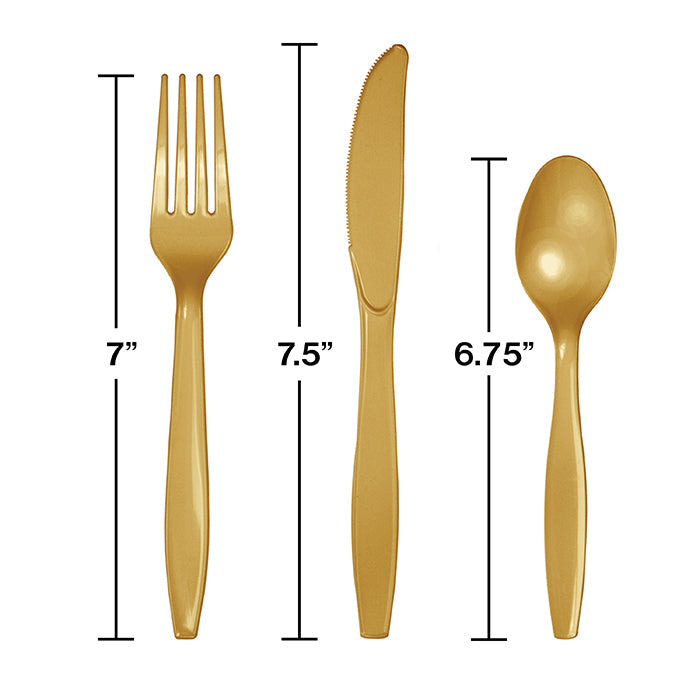 Party Decorations Glittering Gold Assorted Plastic Cutlery, 24 ct