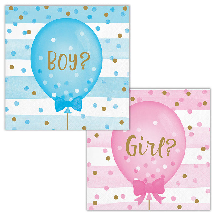 Party Decorations Gender Reveal Balloons Beverage Napkins, 16 ct