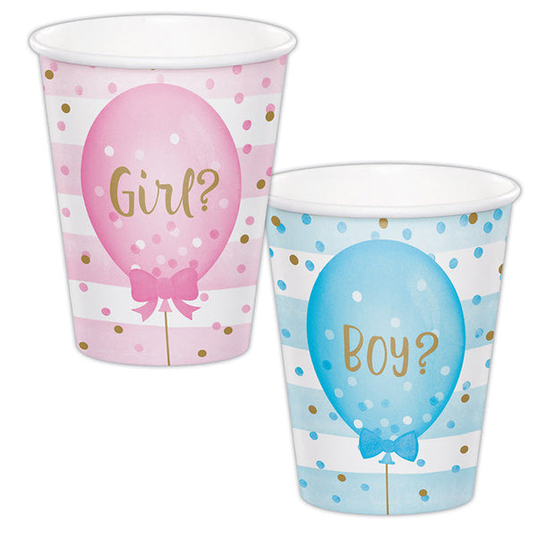 Party Decorations Gender Reveal Balloons Hot/Cold Paper Cups 9 Oz., 8 ct