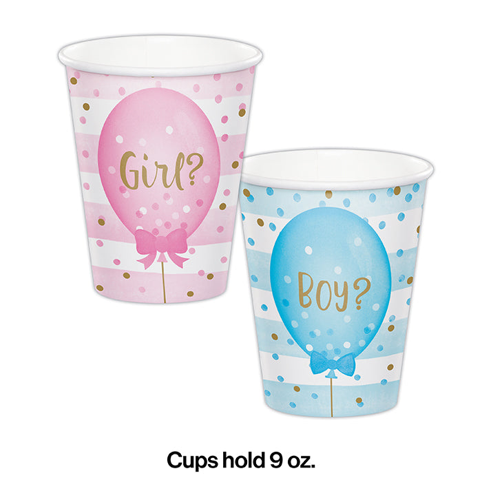 Party Decorations Gender Reveal Balloons Hot/Cold Paper Cups 9 Oz., 8 ct