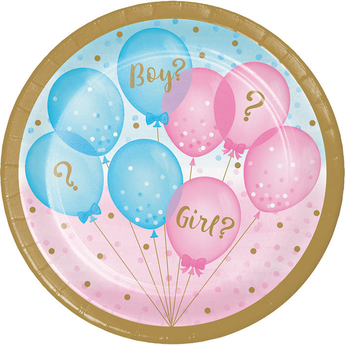 Party Decorations Gender Reveal Balloons Paper Dessert Plates, 8 ct