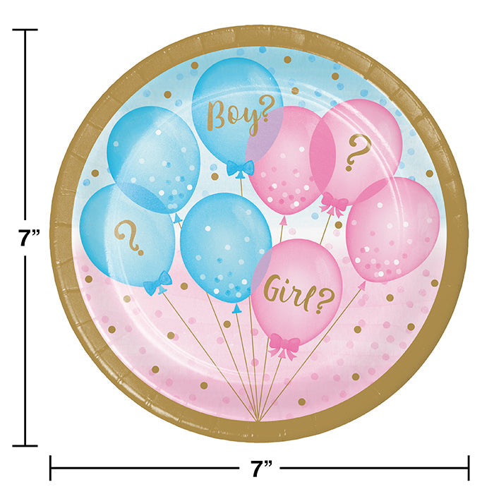 Party Decorations Gender Reveal Balloons Paper Dessert Plates, 8 ct