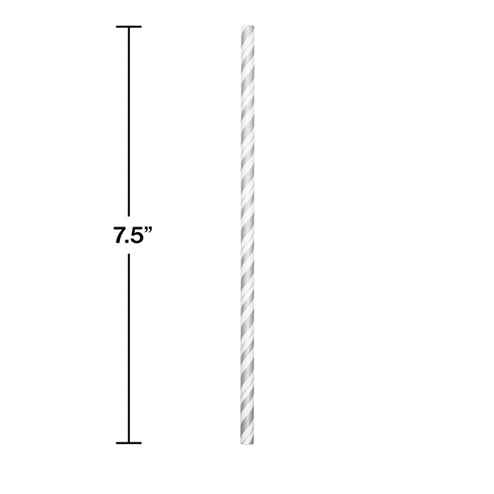 Party Decorations Silver And White Striped Paper Straws, 24 ct