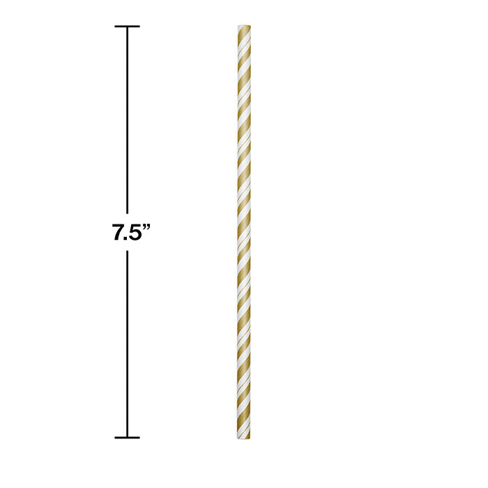 Party Decorations Gold And White Striped Paper Straws, 24 ct