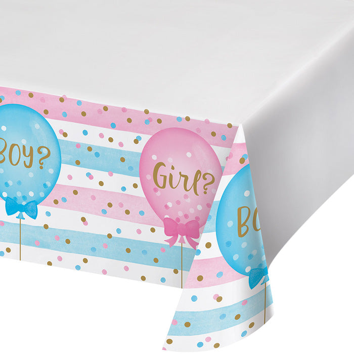 Party Decorations Gender Reveal Balloons Plastic Tablecover Border Print, 54" X 102"