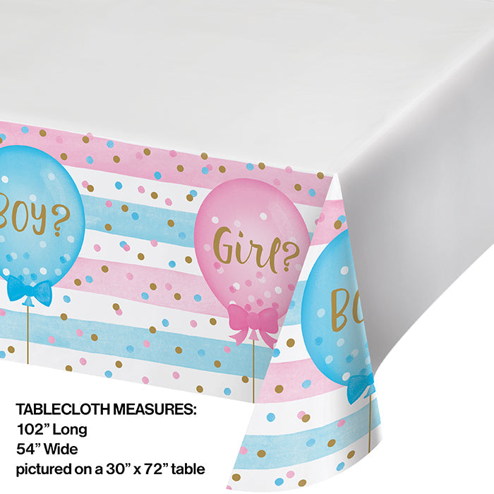 Party Decorations Gender Reveal Balloons Plastic Tablecover Border Print, 54" X 102"