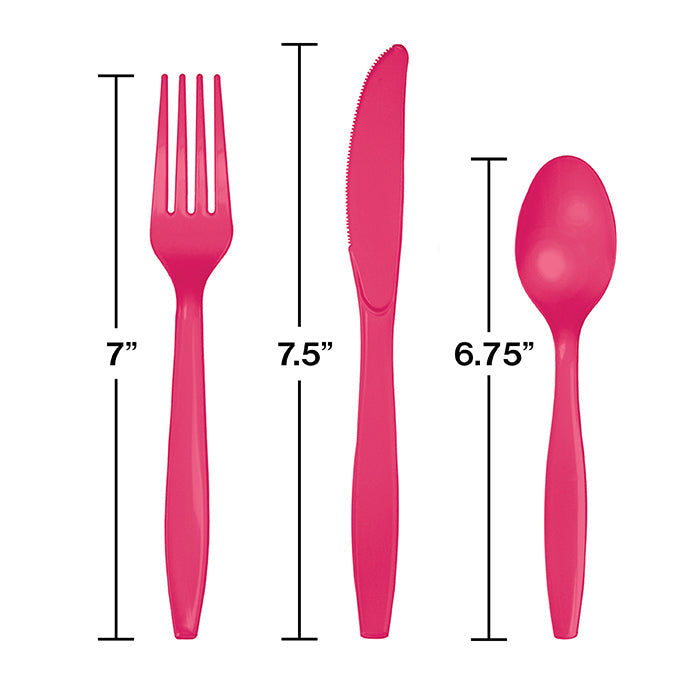 Party Decorations Hot Magenta Pink Assorted Plastic Cutlery, 24 ct