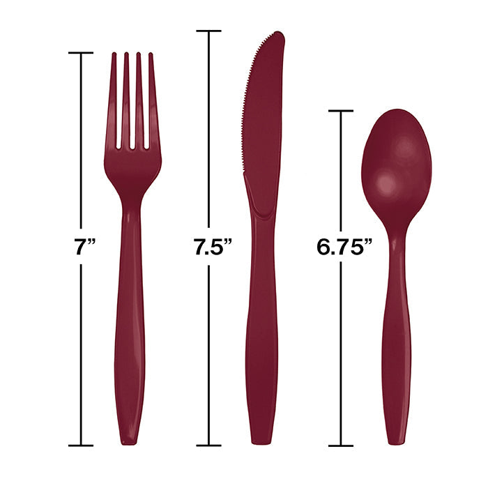 Party Decorations Burgundy Red Assorted Plastic Cutlery, 24 ct