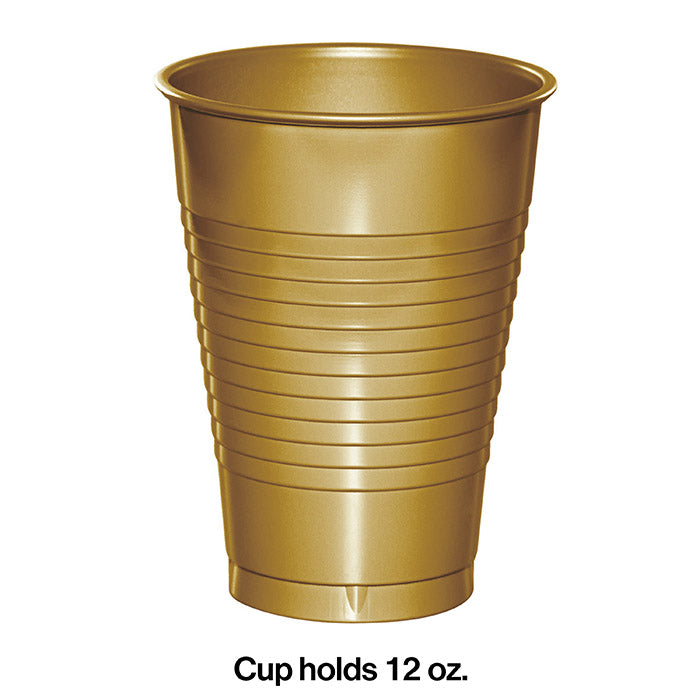 Party Decorations Glittering Gold 12 Oz Plastic Cups, 20 ct