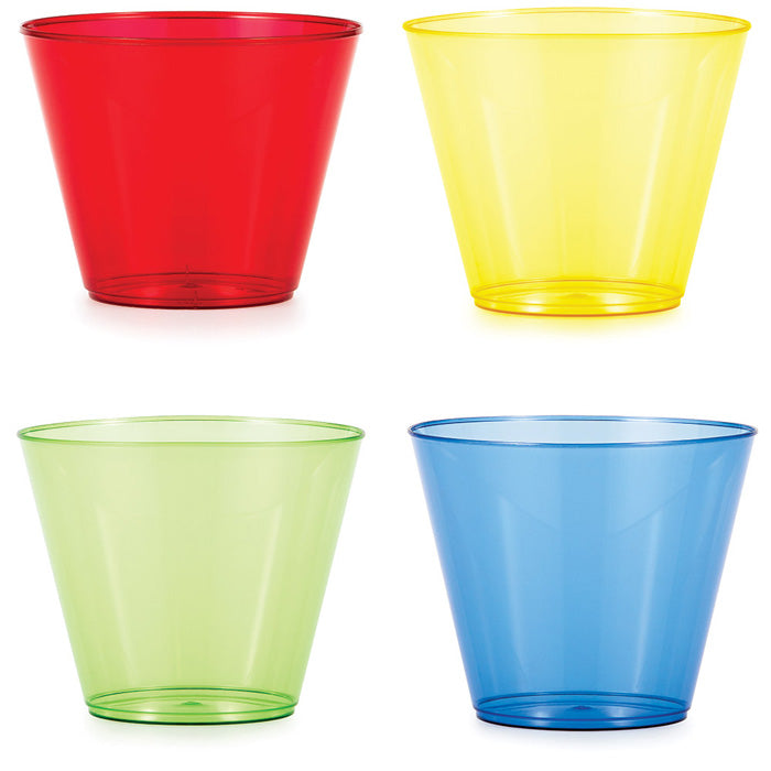 Party Decorations Assorted Colors Plastic Glasses, 9 Oz, 12 ct