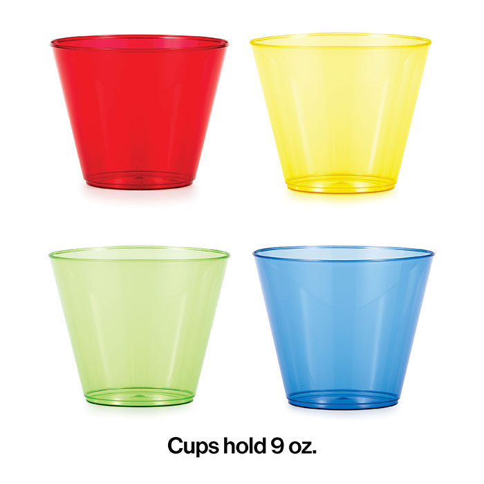 Party Decorations Assorted Colors Plastic Glasses, 9 Oz, 12 ct