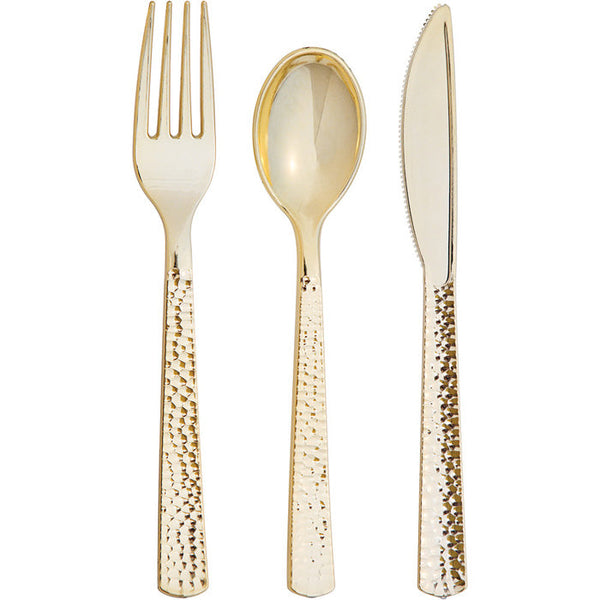 Party Decorations Assorted Cutlery, Gold Hammered, 24 ct