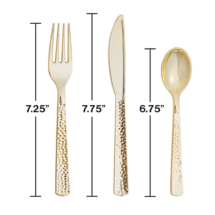 Party Decorations Assorted Cutlery, Gold Hammered, 24 ct