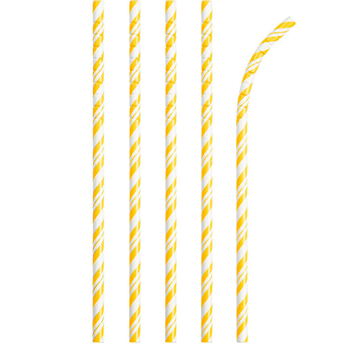 Party Decorations School Bus Yellow Striped Paper Straws, 24 ct