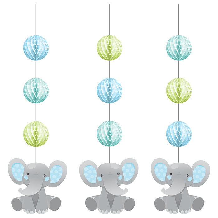 Party Decorations Enchanting Elephants Boy Hanging Cutouts W/ Honeycomb 3ct