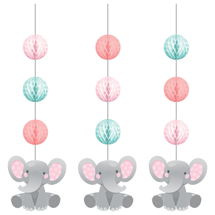 Party Decorations Enchanting Elephants Girl Hanging Cutouts W/ Honeycomb 3ct