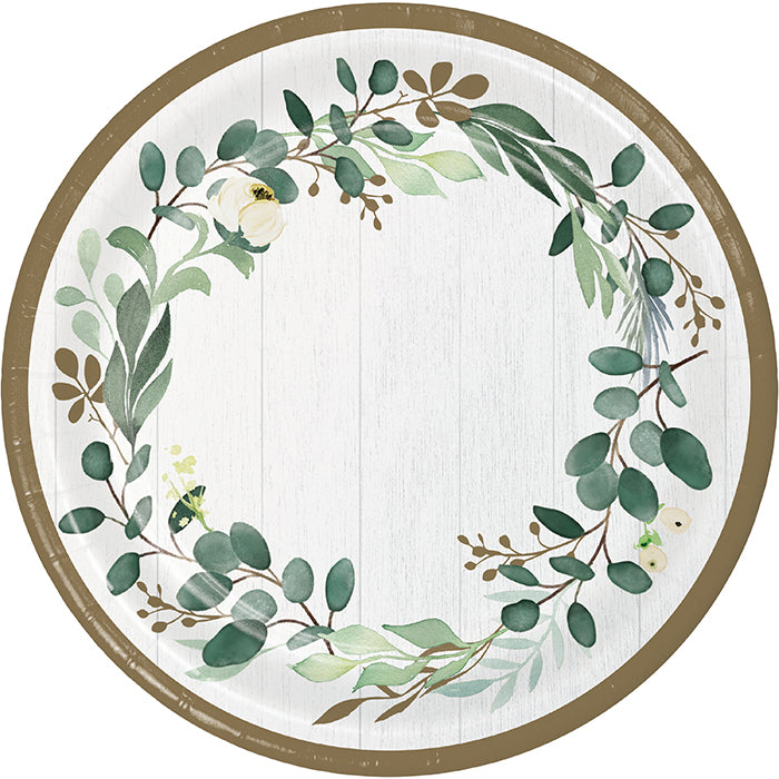 Party Decorations Eucalyptus Greens Paper Banquet Plates 8 Count