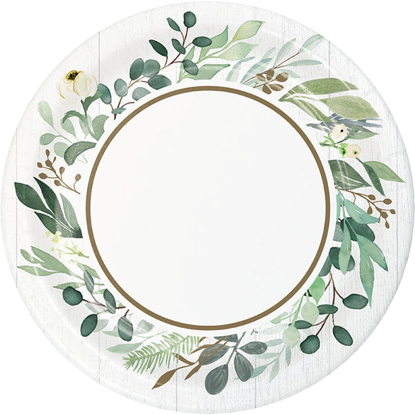 Party Decorations Eucalyptus Greens Paper Dessert Plate 8ct