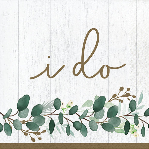 Party Decorations Eucalyptus Greens Luncheon Napkin, I Do 16ct