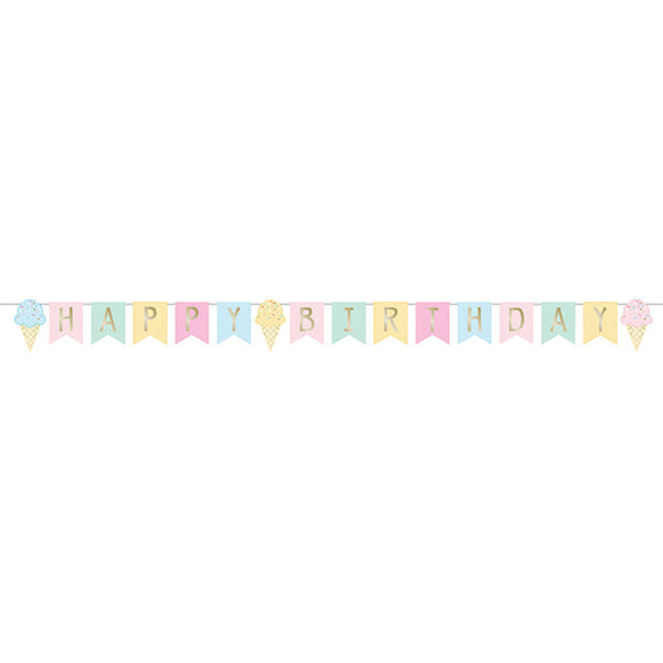 Party Decorations Ice Cream Party Shaped Banner W/ Ribbon, Foil