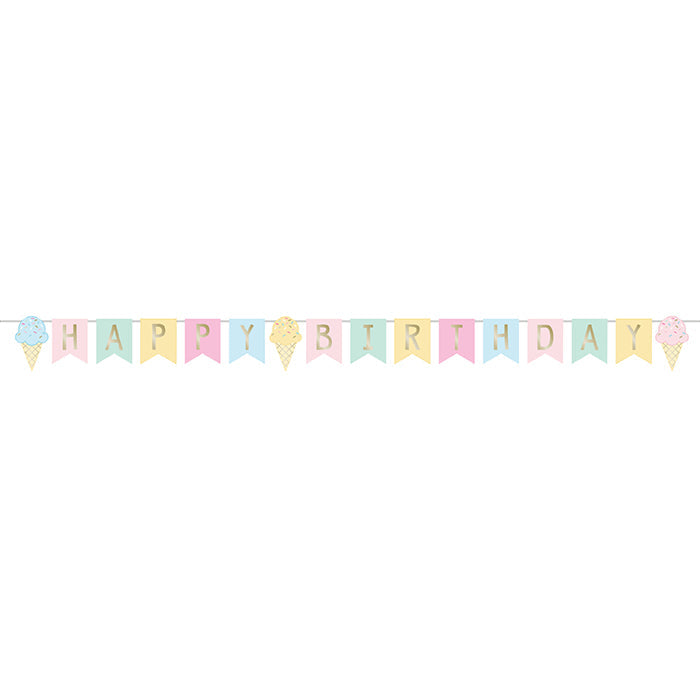 Party Decorations Ice Cream Party Shaped Banner W/ Ribbon, Foil