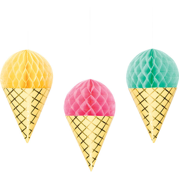 Party Decorations Ice Cream Party Hanging Honeycomb, Foil 3ct