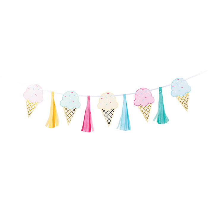 Party Decorations Ice Cream Party Tassle Banner W/ Ribbon, Foil