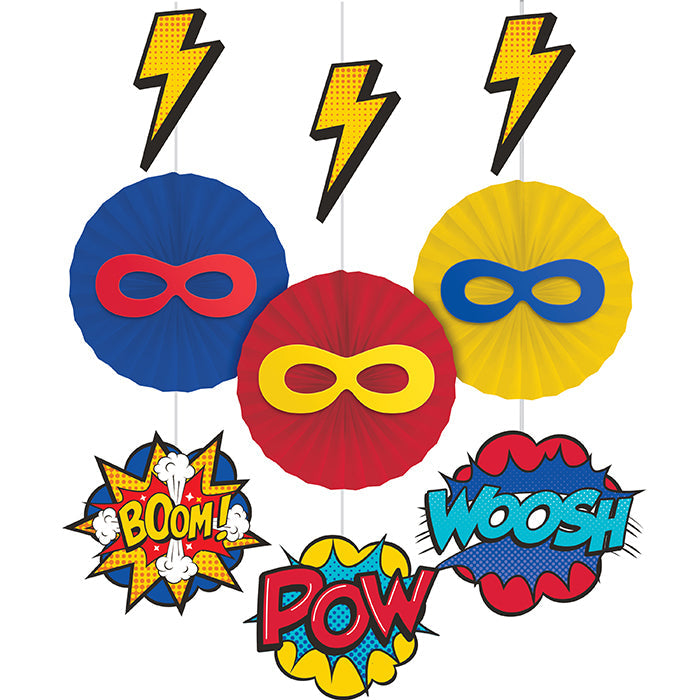 Party Decorations Superhero Party Hanging decorations W/ Cutouts And Paper Fan 3ct