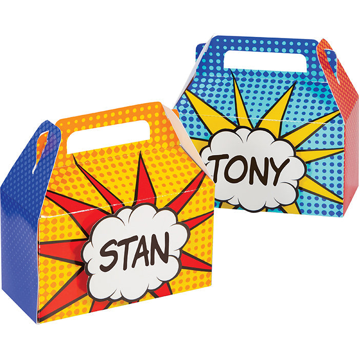 Party Decorations Superhero Party Treat Box W/ Dimensional Nametag 4ct