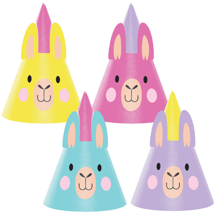 Party Decorations Llama Party Hat Child, Assorted 2 Each Of 4 styles, 8 Count