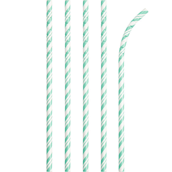 Party Decorations Mint Green Striped Paper Straws, 24 ct