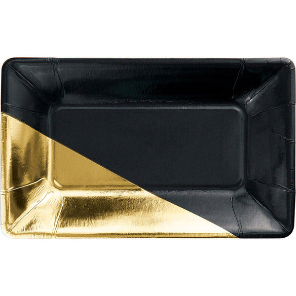 Party Decorations Black And Gold Foil Rectangular Paper Plates By Elise, 8 ct