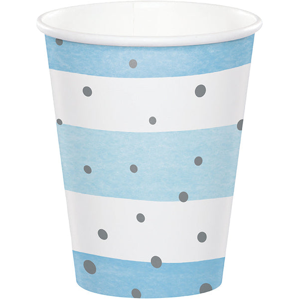 Party Decorations Blue Silver Celebration Paper Hot/Cold Cups 9Oz. 8ct