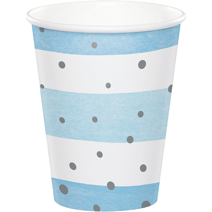 Party Decorations Blue Silver Celebration Paper Hot/Cold Cups 9Oz. 8ct