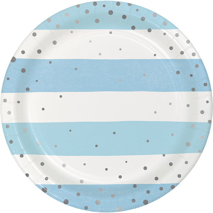 Party Decorations Blue Silver Celebration Paper Dessert Plate, Foil 8ct