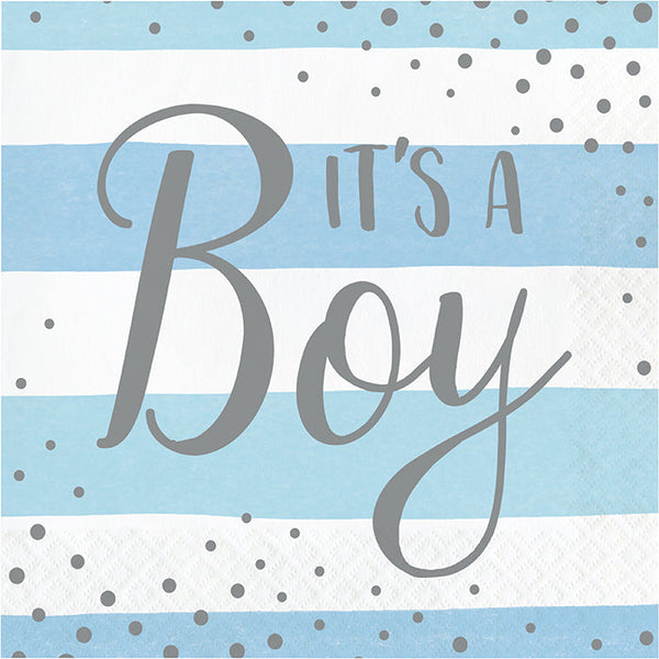 Party Decorations Blue Silver Celebration Luncheon Napkin, It's A Boy 16ct