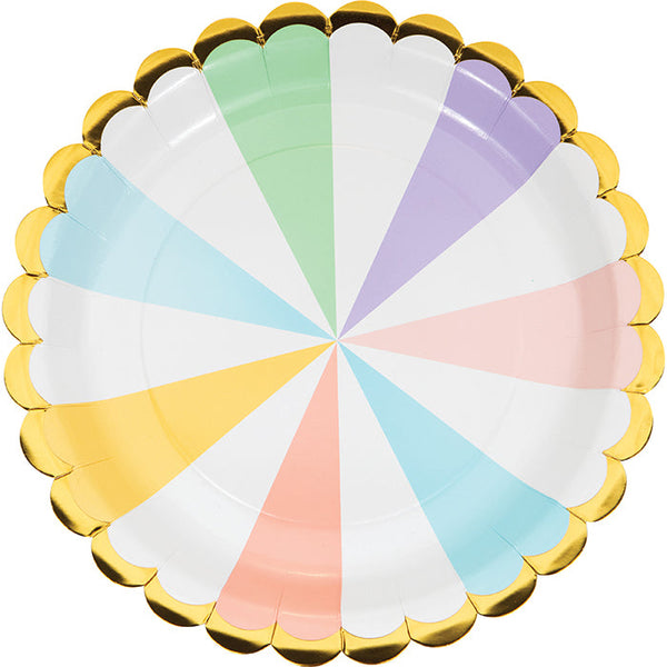 Party Decorations Pastel Celebrations Dinner Plate, Scallop Shaped, Foil 8ct