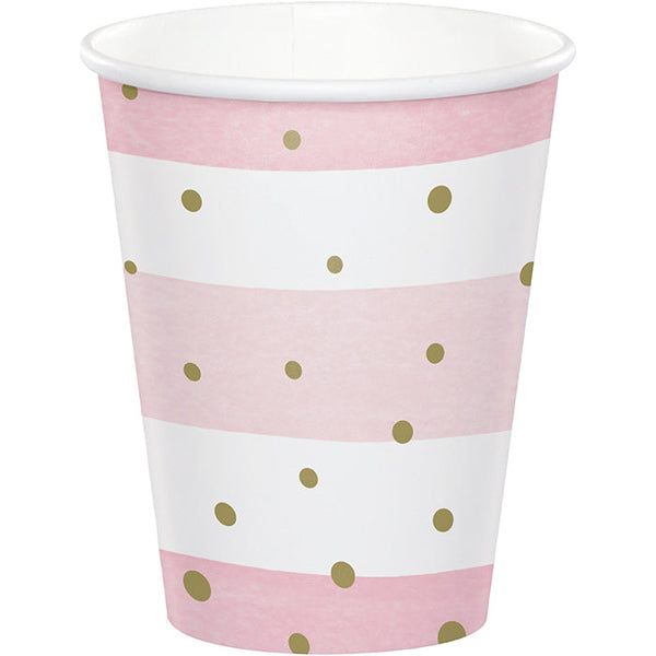 Party Decorations Pink Gold Celebration Paper Paper Hot/Cold Cups 9Oz. 8ct