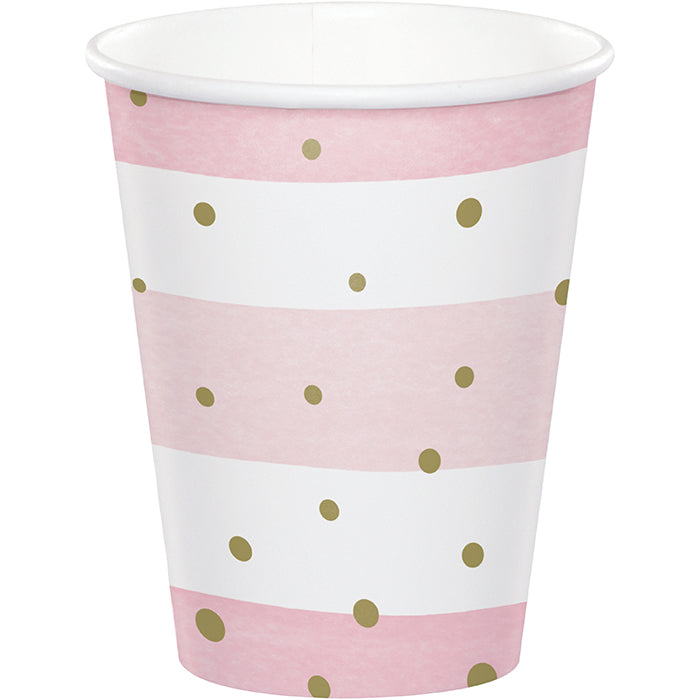 Party Decorations Pink Gold Celebration Paper Paper Hot/Cold Cups 9Oz. 8ct