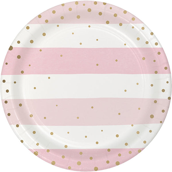 Party Decorations Pink Gold Celebration Paper Dessert Plate, Foil 8ct