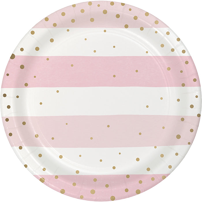 Party Decorations Pink Gold Celebration Paper Dessert Plate, Foil 8ct