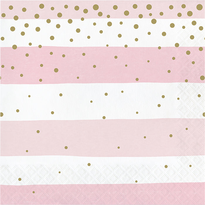 Party Decorations Pink Gold Celebration Luncheon Napkin, Stripes 16ct