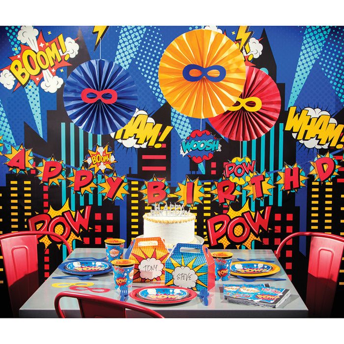 Party Decorations Superhero Party Hanging decorations W/ Cutouts And Paper Fan 3ct