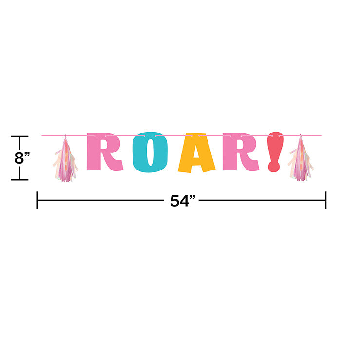 Party Decorations Girl Dino Party Letter Banner W/ Tassles, Iridescent