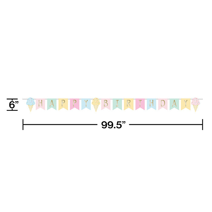 Party Decorations Ice Cream Party Shaped Banner W/ Ribbon, Foil