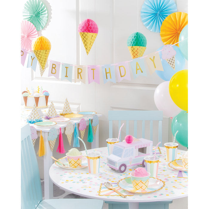 Party Decorations Ice Cream Party Shaped Banner W/ Ribbon, Foil