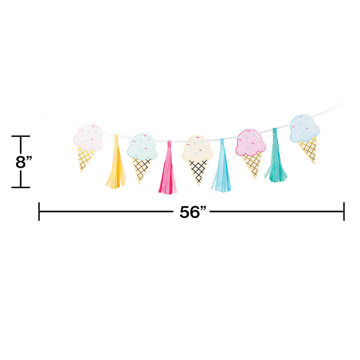 Party Decorations Ice Cream Party Tassle Banner W/ Ribbon, Foil