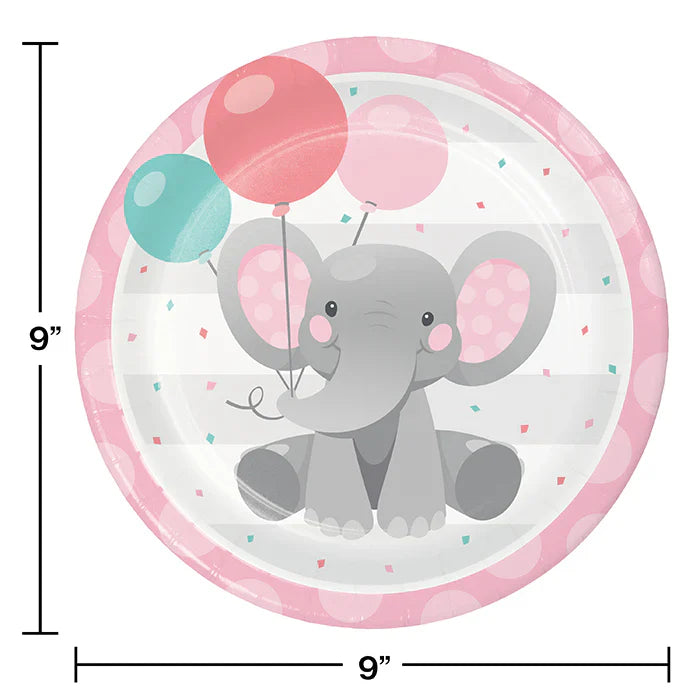 Party Decorations Enchanting Elephants Girl Birthday Party Kit for 8 (46 Total Items)