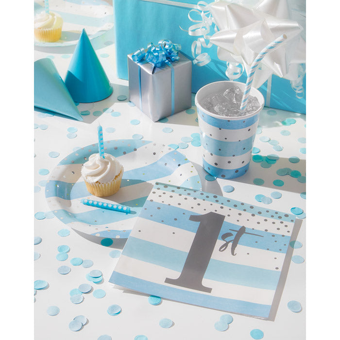 Party Decorations Blue Silver Celebration Beverage Napkins 16ct